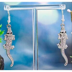Alligator Dangle Earrings Silver